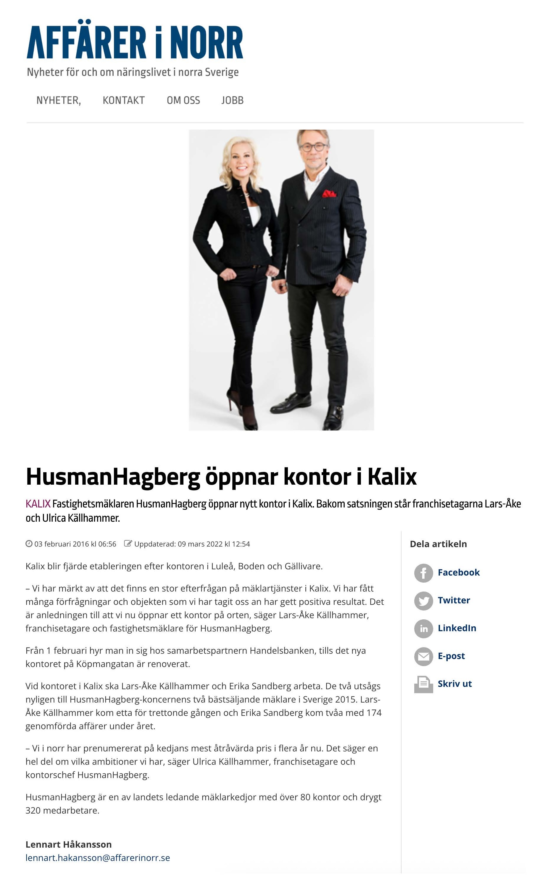 Ulrica Österlind. HusmanHagberg opens new real estate office in Kalix